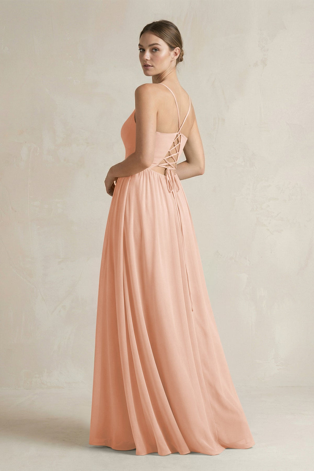 A-Line Spaghetti Strap Chiffon Bridesmaid Dress in English Rose - SHE IS ME BRIDESMAID DRESSES