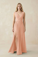 V-Neck Chiffon Pleated A-Line Bridesmaid Dress in English Rose - SHE IS ME BRIDESMAID DRESSES