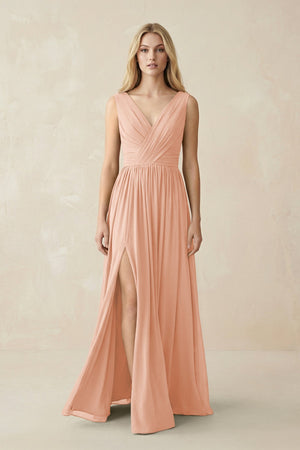 V-Neck Chiffon Pleated A-Line Bridesmaid Dress in English Rose - SHE IS ME BRIDESMAID DRESSES