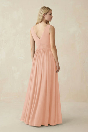 V-Neck Chiffon Pleated A-Line Bridesmaid Dress in English Rose - SHE IS ME BRIDESMAID DRESSES