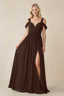 Chiffon A-Line Bridesmaid Dress with Slit  in Espresso - SHE IS ME BRIDESMAID DRESSES