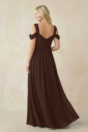 Chiffon A-Line Bridesmaid Dress with Slit  in Espresso - SHE IS ME BRIDESMAID DRESSES