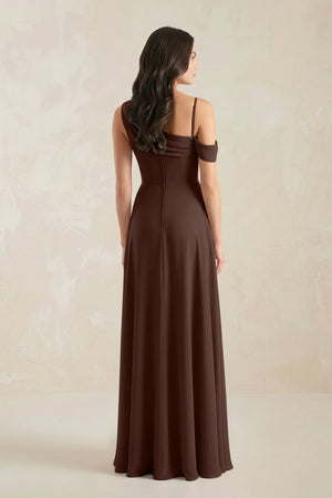 One-Shoulder Chiffon A-Line Bridesmaid Dress in Espresso - SHE IS ME BRIDESMAID DRESSES