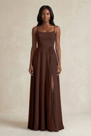 A-Line Spaghetti Straps Chiffon Bridesmaid Dress in Espresso - SHE IS ME BRIDESMAID DRESSES