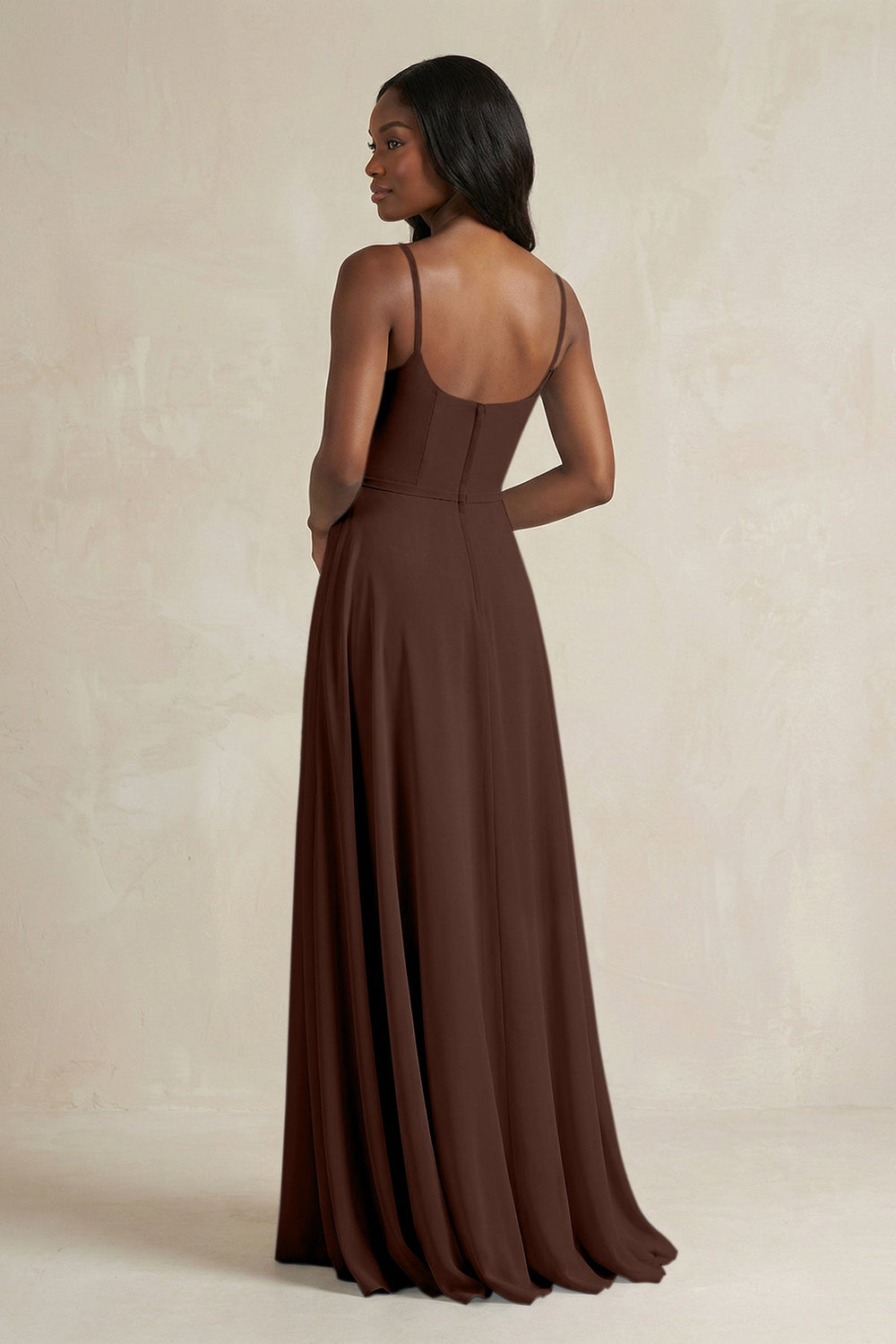 A-Line Spaghetti Straps Chiffon Bridesmaid Dress in Espresso - KISS BRIDAL BRIDESMAID DRESSES
