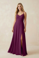 Cami Strap A-Line Chiffon Bridesmaid Dress with Slit in Fig - SHE IS ME BRIDESMAID DRESSES