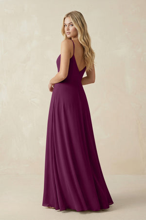 Cami Strap A-Line Chiffon Bridesmaid Dress with Slit in Fig - SHE IS ME BRIDESMAID DRESSES