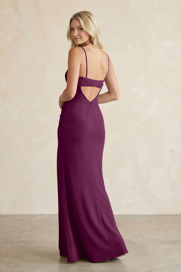 Cami Strap Chiffon Sheath Bridesmaid Dress with Slit in Fig - SHE IS ME BRIDESMAID DRESSES