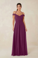 A-Line Off-the-Shoulder Chiffon Bridesmaid Dress in Fig - SHE IS ME BRIDESMAID DRESSES