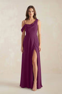 One-Shoulder Chiffon A-Line Bridesmaid Dress in Fig - SHE IS ME BRIDESMAID DRESSES