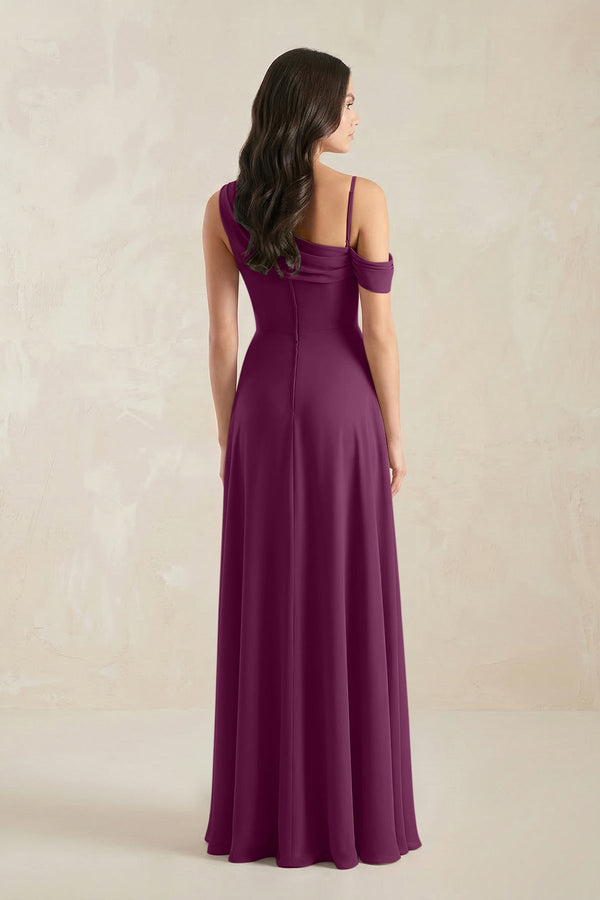 One-Shoulder Chiffon A-Line Bridesmaid Dress in Fig - SHE IS ME BRIDESMAID DRESSES