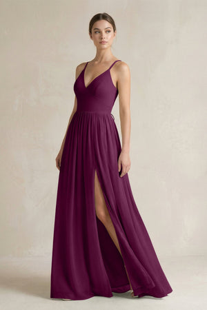 A-Line Spaghetti Strap Chiffon Bridesmaid Dress in Fig - SHE IS ME BRIDESMAID DRESSES