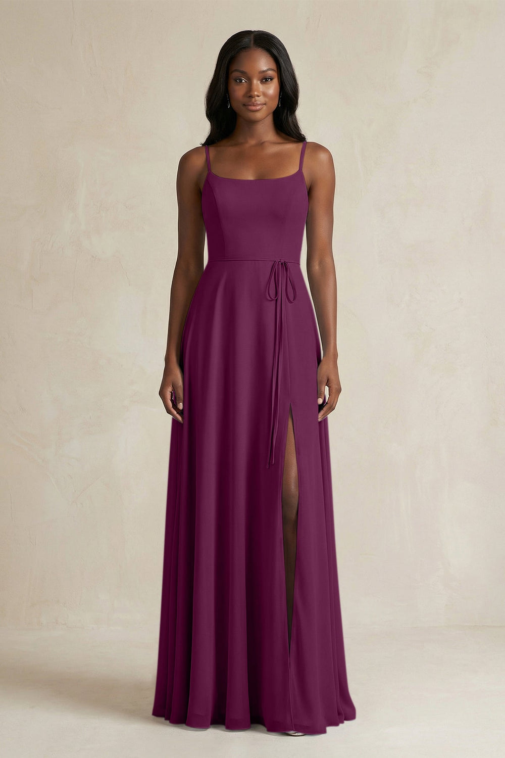 A-Line Spaghetti Straps Chiffon Bridesmaid Dress in Fig - KISS BRIDAL BRIDESMAID DRESSES