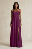 A-Line Spaghetti Straps Chiffon Bridesmaid Dress in Fig - SHE IS ME BRIDESMAID DRESSES