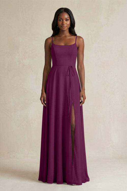 A-Line Spaghetti Straps Chiffon Bridesmaid Dress in Fig - SHE IS ME BRIDESMAID DRESSES