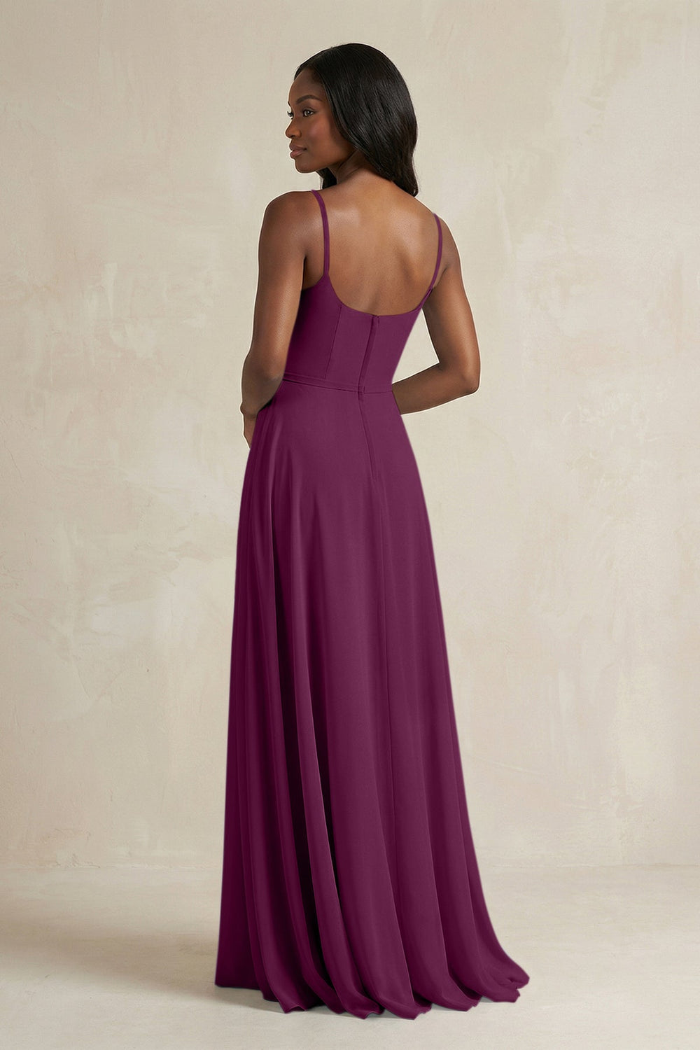 A-Line Spaghetti Straps Chiffon Bridesmaid Dress in Fig - KISS BRIDAL BRIDESMAID DRESSES