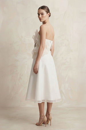 Chiffon Flower Strapless A - Line Midi Wedding Dress in Ivory - SHE IS ME Wedding Dresses