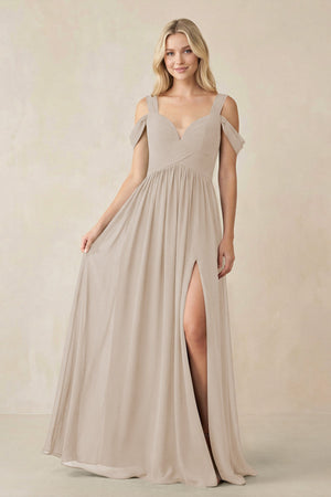 Chiffon A-Line Bridesmaid Dress with Slit  in Frost - SHE IS ME BRIDESMAID DRESSES