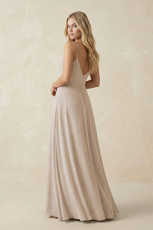 Cami Strap A-Line Chiffon Bridesmaid Dress with Slit in Frost - SHE IS ME BRIDESMAID DRESSES