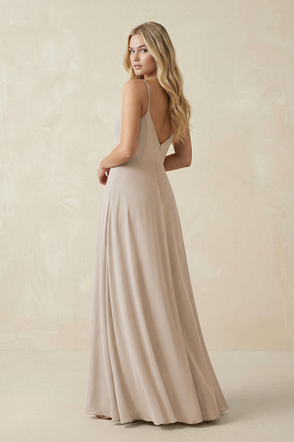 Cami Strap A-Line Chiffon Bridesmaid Dress with Slit in Frost - SHE IS ME BRIDESMAID DRESSES