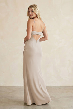 Cami Strap Chiffon Sheath Bridesmaid Dress with Slit in Frost - SHE IS ME BRIDESMAID DRESSES