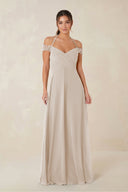 A-Line Off-the-Shoulder Chiffon Bridesmaid Dress in Frost - KISS BRIDAL BRIDESMAID DRESSES