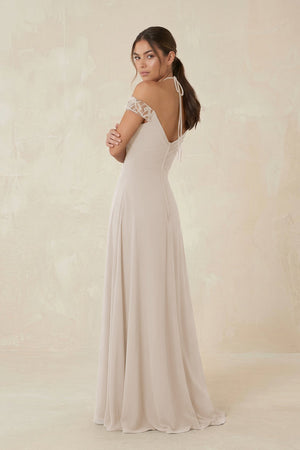 A-Line Off-the-Shoulder Chiffon Bridesmaid Dress in Frost - KISS BRIDAL BRIDESMAID DRESSES