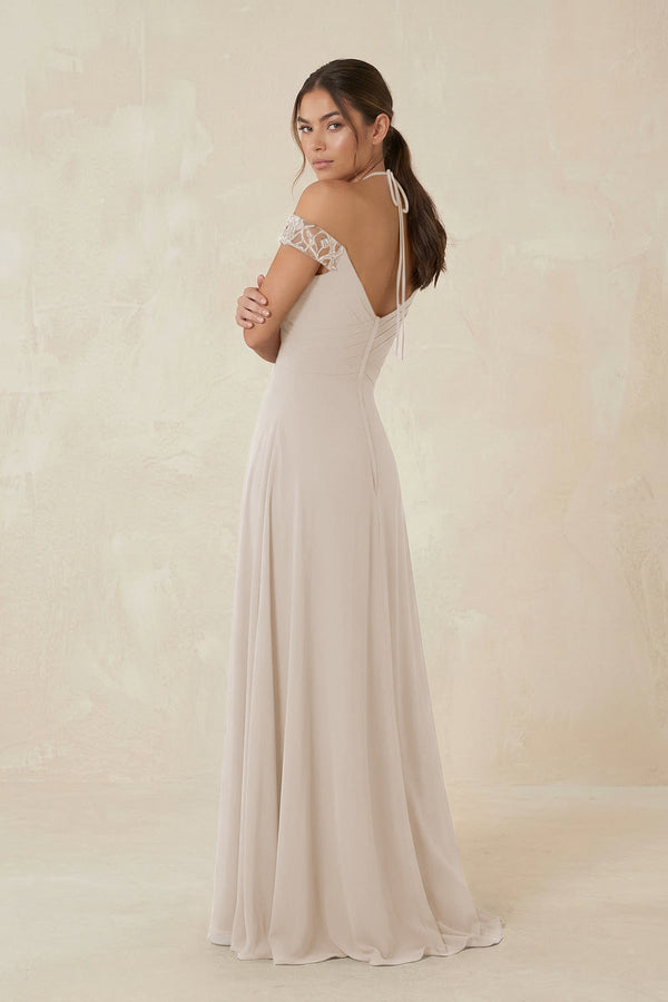 A-Line Off-the-Shoulder Chiffon Bridesmaid Dress in Frost - KISS BRIDAL BRIDESMAID DRESSES