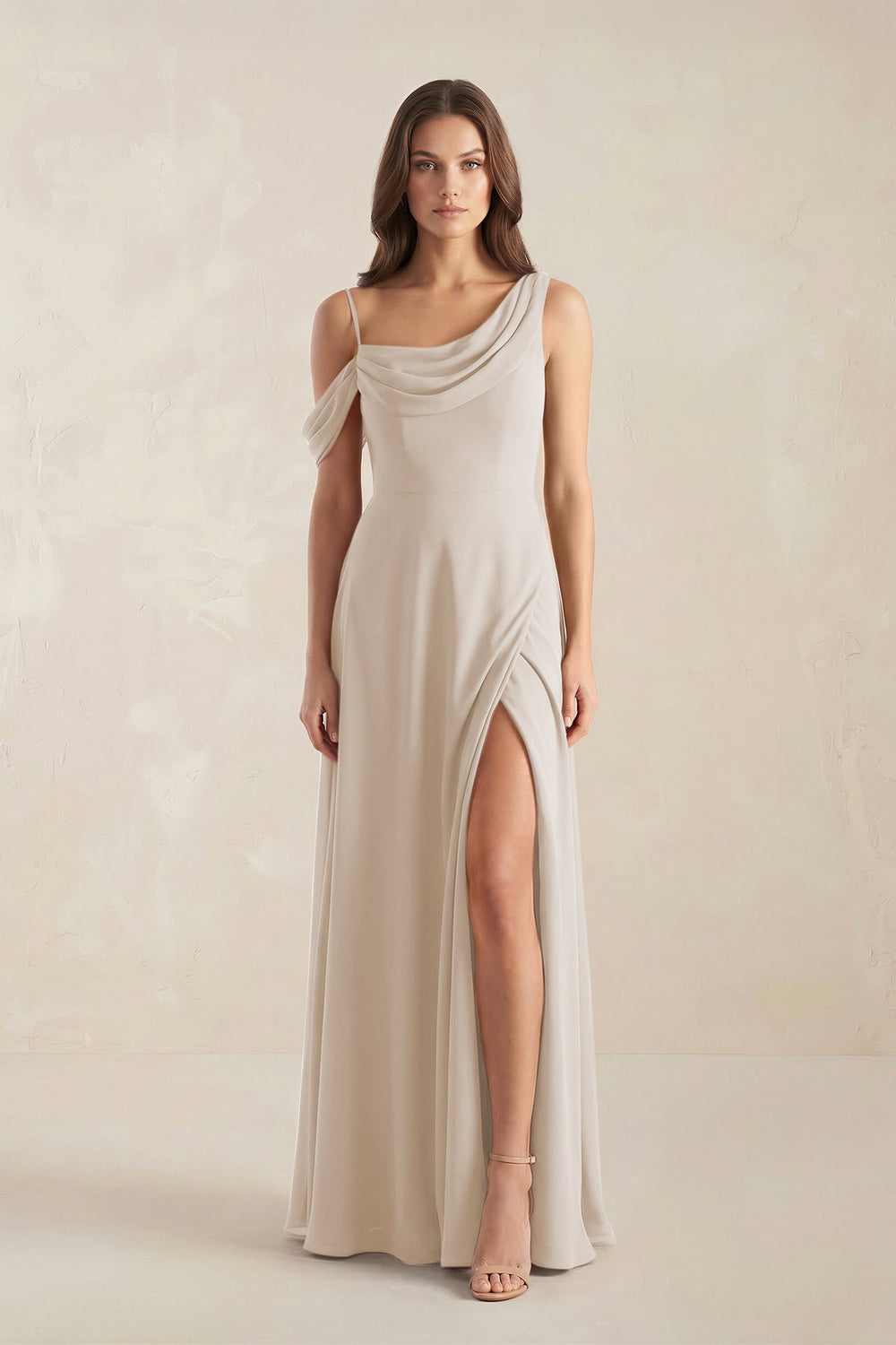 One-Shoulder Chiffon A-Line Bridesmaid Dress in Frost - KISS BRIDAL BRIDESMAID DRESSES
