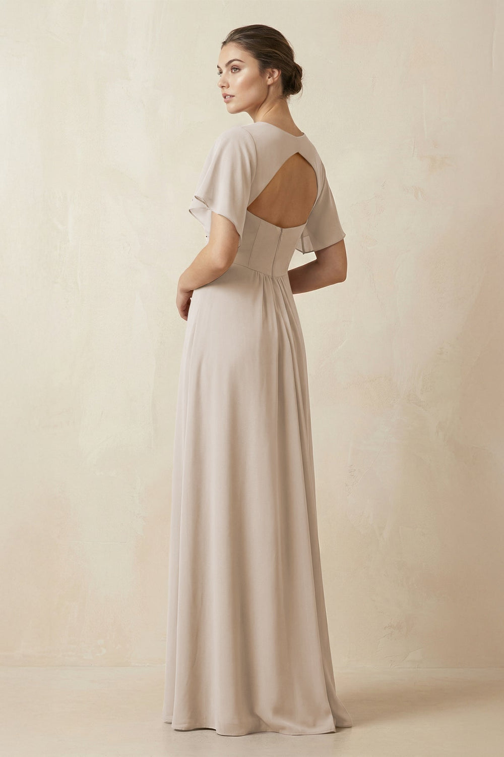 Short Sleeve V-Neck Chiffon A-Line Bridesmaid Dress in Frost - KISS BRIDAL BRIDESMAID DRESSES