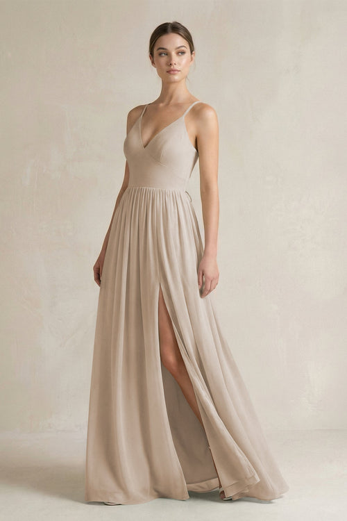 A-Line Spaghetti Strap Chiffon Bridesmaid Dress in Frost - SHE IS ME BRIDESMAID DRESSES