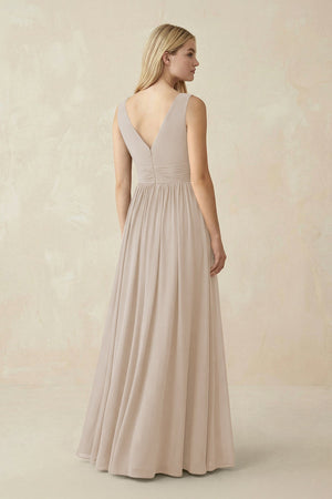 V-Neck Chiffon Pleated A-Line Bridesmaid Dress in Frost - SHE IS ME BRIDESMAID DRESSES