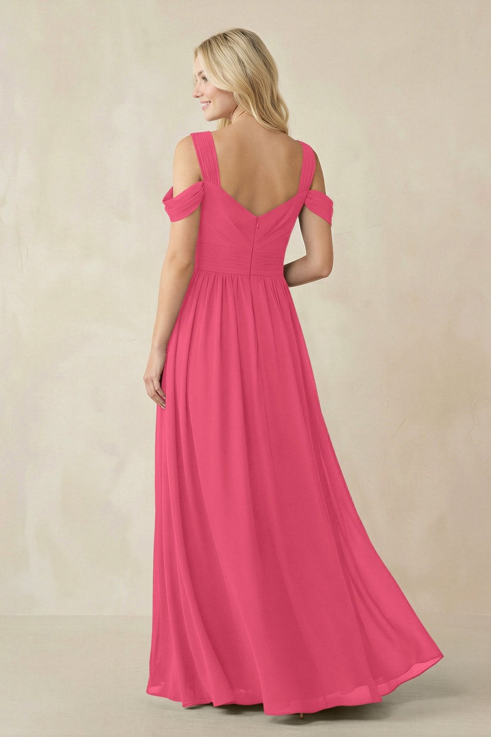 Chiffon A-Line Bridesmaid Dress with Slit  in Fuchsia - KISS BRIDAL BRIDESMAID DRESSES