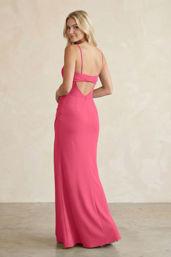 Cami Strap Chiffon Sheath Bridesmaid Dress with Slit in Fuchsia - SHE IS ME BRIDESMAID DRESSES