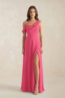 One-Shoulder Chiffon A-Line Bridesmaid Dress in Fuchsia - SHE IS ME BRIDESMAID DRESSES