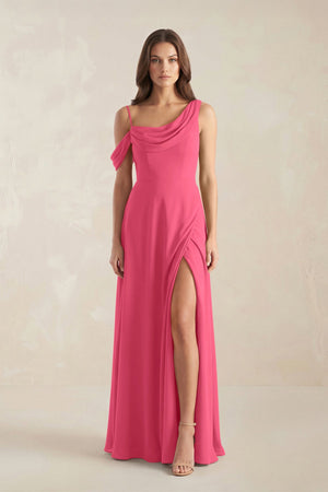 One-Shoulder Chiffon A-Line Bridesmaid Dress in Fuchsia - SHE IS ME BRIDESMAID DRESSES