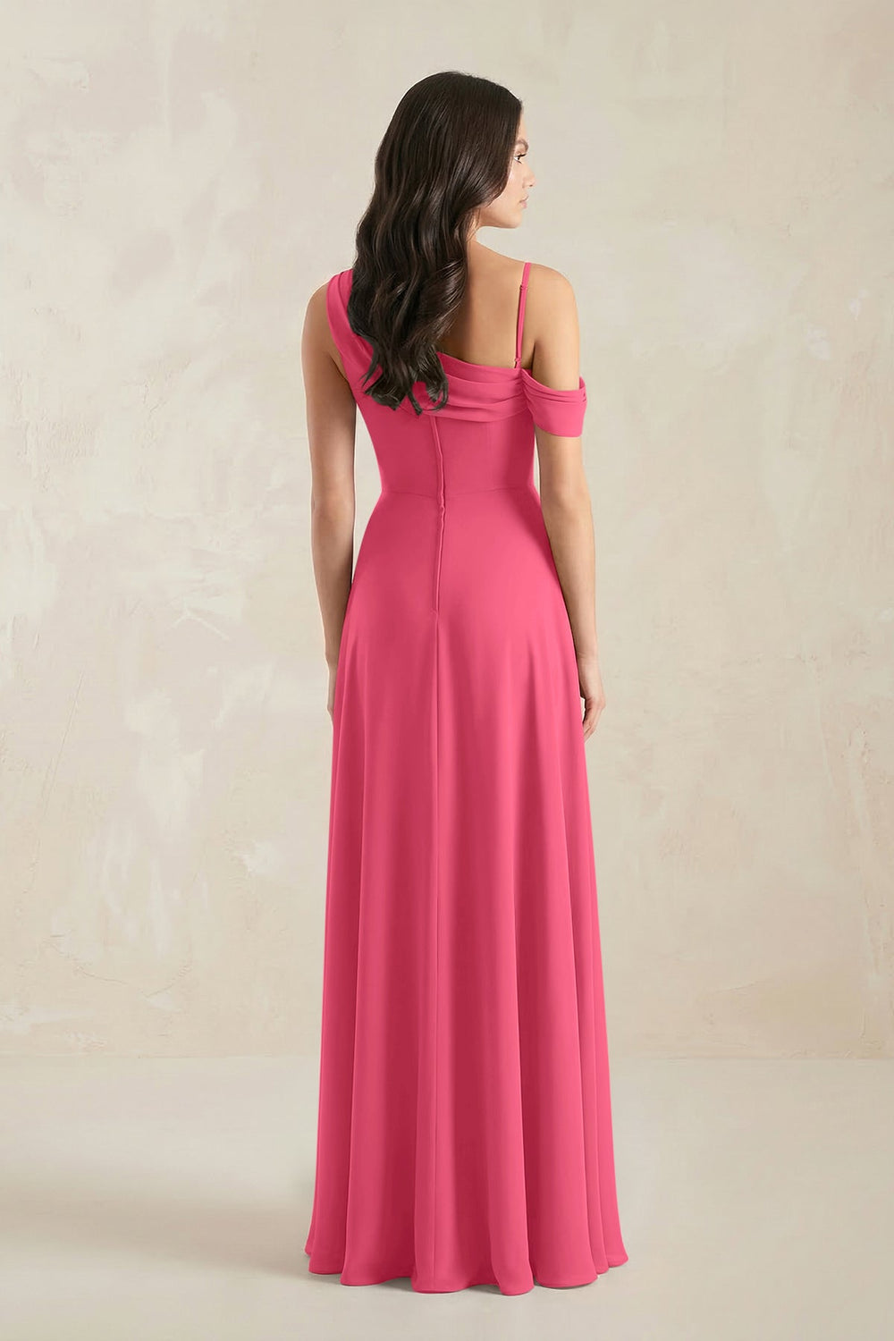 One-Shoulder Chiffon A-Line Bridesmaid Dress in Fuchsia - KISS BRIDAL BRIDESMAID DRESSES