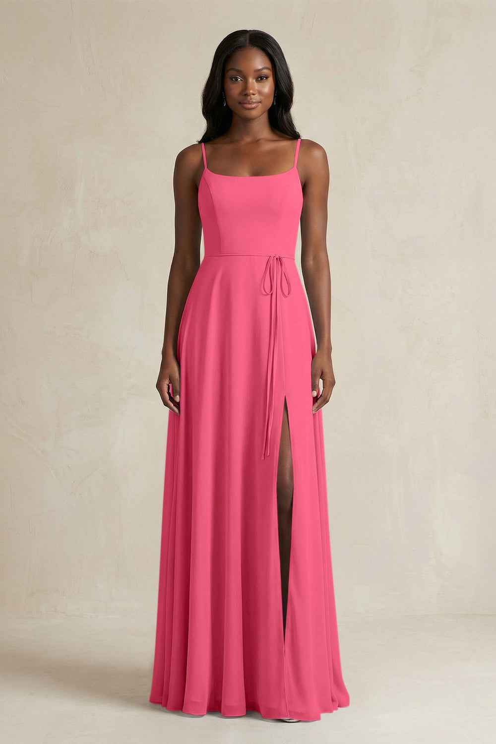 A-Line Spaghetti Straps Chiffon Bridesmaid Dress in Fuchsia - KISS BRIDAL BRIDESMAID DRESSES