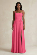 A-Line Spaghetti Straps Chiffon Bridesmaid Dress in Fuchsia - KISS BRIDAL BRIDESMAID DRESSES