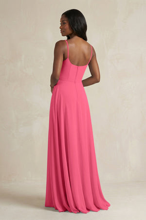 A-Line Spaghetti Straps Chiffon Bridesmaid Dress in Fuchsia - KISS BRIDAL BRIDESMAID DRESSES