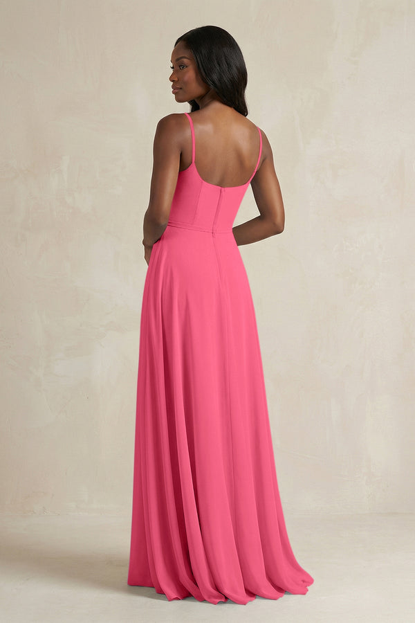 A-Line Spaghetti Straps Chiffon Bridesmaid Dress in Fuchsia - KISS BRIDAL BRIDESMAID DRESSES