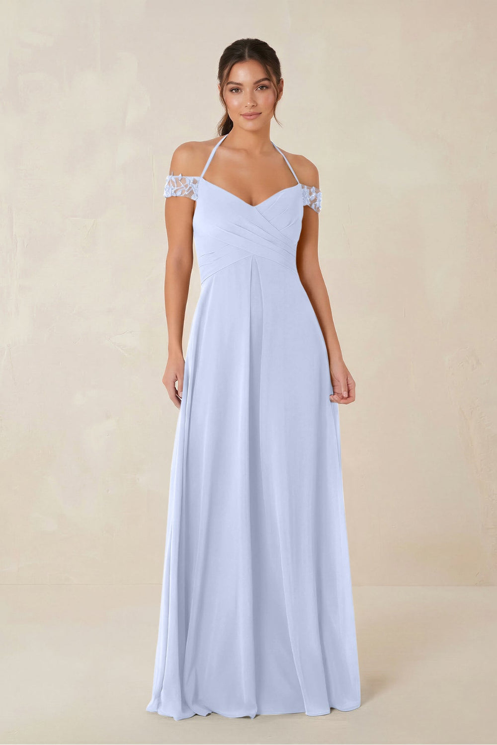 A-Line Off-the-Shoulder Chiffon Bridesmaid Dress in Ice - KISS BRIDAL BRIDESMAID DRESSES