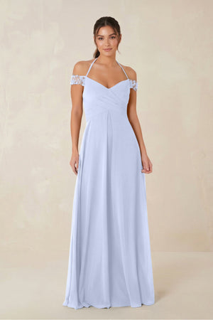 A-Line Off-the-Shoulder Chiffon Bridesmaid Dress in Ice - KISS BRIDAL BRIDESMAID DRESSES
