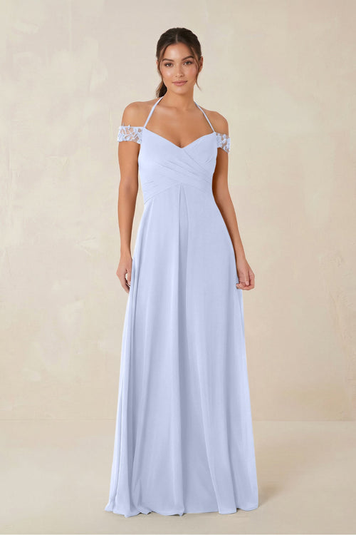 A-Line Off-the-Shoulder Chiffon Bridesmaid Dress in Ice - KISS BRIDAL BRIDESMAID DRESSES