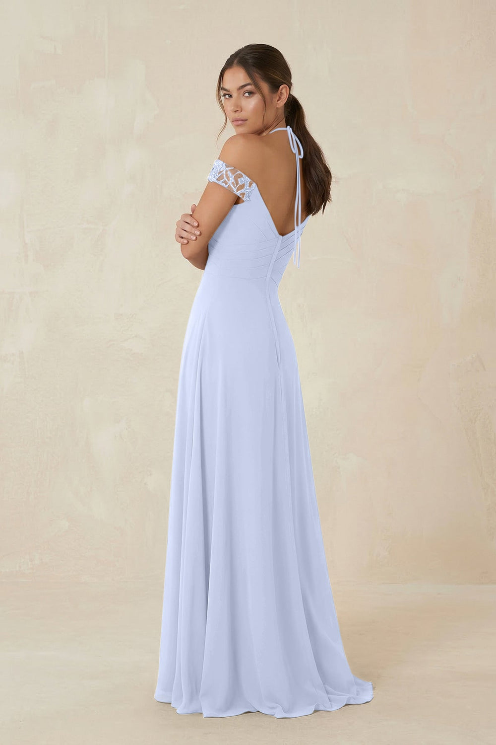 A-Line Off-the-Shoulder Chiffon Bridesmaid Dress in Ice - KISS BRIDAL BRIDESMAID DRESSES
