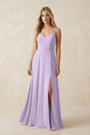 Cami Strap A-Line Chiffon Bridesmaid Dress with Slit in Lavender - SHE IS ME BRIDESMAID DRESSES