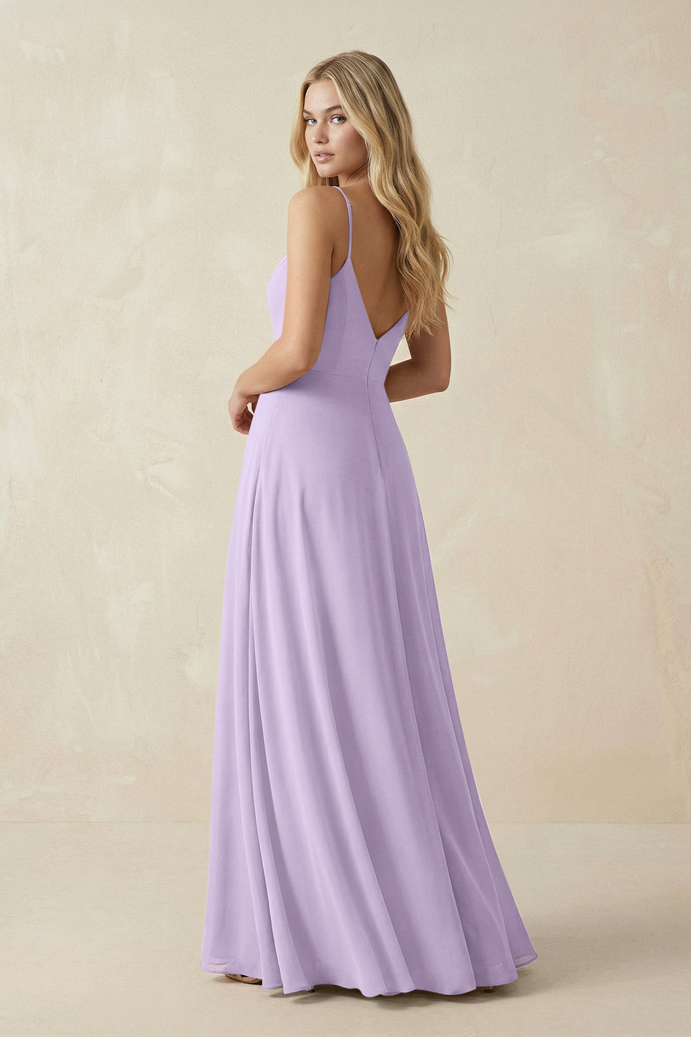 Cami Strap A-Line Chiffon Bridesmaid Dress with Slit in Lavender - KISS BRIDAL BRIDESMAID DRESSES