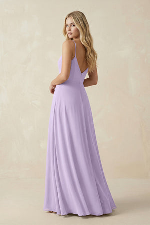 Cami Strap A-Line Chiffon Bridesmaid Dress with Slit in Lavender - SHE IS ME BRIDESMAID DRESSES