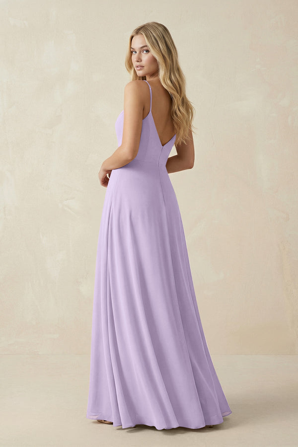 Cami Strap A-Line Chiffon Bridesmaid Dress with Slit in Lavender - SHE IS ME BRIDESMAID DRESSES