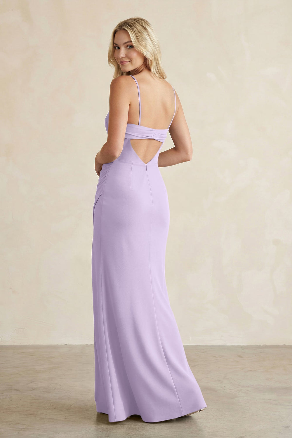 Cami Strap Chiffon Sheath Bridesmaid Dress with Slit in Lavender - KISS BRIDAL BRIDESMAID DRESSES